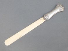 An Atr Nouveau hallmarked silver and ivory page turner,