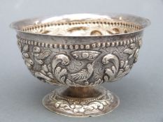 A possibly provincial silver / Eastern white metal embossed bowl, diameter 12cm,