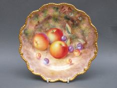 Royal Worcester painted fruit cabinet plate signed H Ayrton,