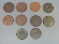 Four late 18thC various Irish Conder half penny tokens together with six others including North