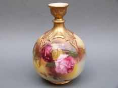 Royal Worcester globular vase decorated with roses, shape FH126,