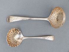 Two Victorian hallmarked silver sifter spoons, one Sheffield 1890 and 1898, both by Atkin Brothers,