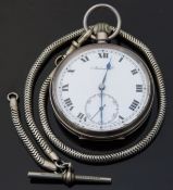 Admiral nickel cased gentleman's keyless winding open faced pocket watch with Roman numerals,