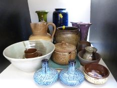 Sixteen pieces of studio and similar pottery including Torquay ware vases, stoneware jug,