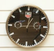 Tag Heuer advertising wall clock with thermometer and hygrometer to dial,