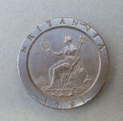 George III cartwheel two pence 1797 near VF with a little rim damage