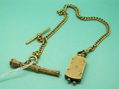 An 18ct gold graduated Albert (42g) with an unusual cigar cutter and a gilt pen with a blood stone