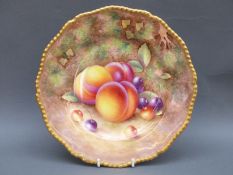 Royal Worcester painted fruit cabinet plate signed H Ayrton but unmarked, 26.