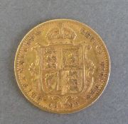 An 1892 gold half sovereign