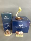 Border Fine Arts Hippo, Baby Shorthorn Cow and green Budgerigar,