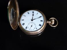 Gold plated half hunter keyless winding pocket watch with inset subsidiary seconds dial,