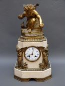 Leroy et Fils marble and gilt ormulu 19thC figural mantel clock with figures of Cupid either side
