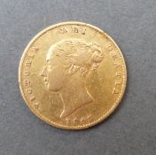 Victoria 1842 gold half sovereign, young head obverse,