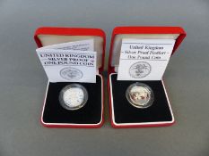 Two cased Royal Mint silver proof Piedfort £1 coins 1984 and 1985,