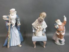 Three boxed Lladro figures Father Christmas,
