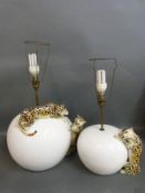A pair of continental figural leopard lamps,