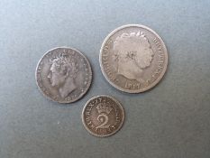 George I Maundy 2d 1726 together with a George III shilling and a George IV sixpence