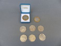 Six Olympic 2011 50 pence pieces including Judo and Triathlon,