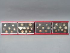 Four Royal Mint deluxe cased coin collections comprising 1988, 1989,