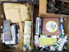 A large quantity of artist's materials, brushes etc to include Rowney, charcoal,