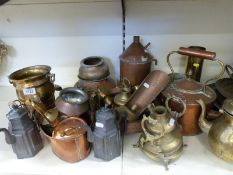 A large quantity of copper, brass and metalware including copper kettle, shell case, Chinese pewter,