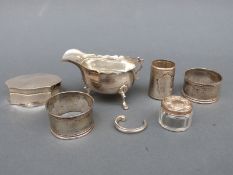 A quantity of hallmarked silver including a George V hallmarked silver trinket box,