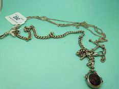 A hallmarked silver Albert and a plated ladies fob chain