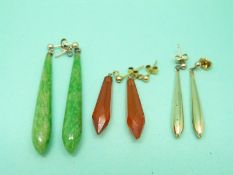 A pair of jadeite style drop earrings,