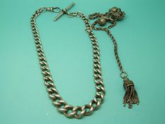 A graduated silver Albert and a white metal fob watch chain
