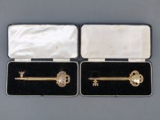 Two cased hallmarked silver gilt presentation keys,