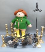 Brass candle sticks, companion set, Paddington Bear etc.