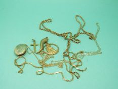 A collection of 9ct gold including chains, pendants, St Christopher etc (9.
