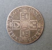 Queen Ann 1708 shilling, third bust, plain angles,
