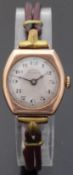 Mappin 9ct gold ladies wristwatch with Arabic numerals, black wavy hands and silvered face,