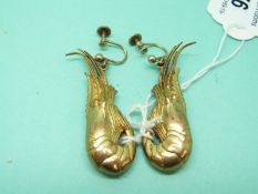 A pair of silver gilt earrings in the form of prawns