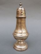 A George V hallmarked silver sugar caster, Birmingham 1911, maker William Aitken, height 17cm,