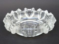 Lalique Cannes frosted and clear glass dish with graduated ball decoration to the rim,