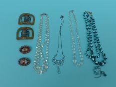 A glass necklace, paste example, micro mosaic brooches,