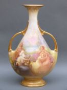 Royal Doulton twin handled vase of flattened globular form,
