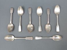 Eight various early 19thC hallmarked silver teaspoons,