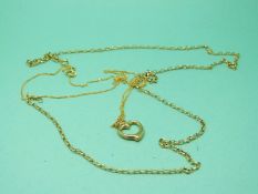 Two 9ct gold chains and a 9ct gold heart pendant (3.