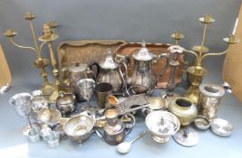 A quantity of silver plate and brass/copper ware including tea set etc