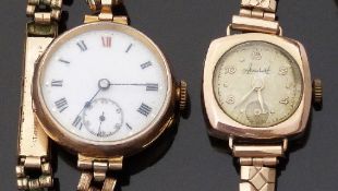 Two 9ct gold ladies wristwatches one with Roman numerals, subsidiary seconds dial,