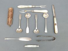 A quantity of hallmarked silver cutlery including mustard spoons,