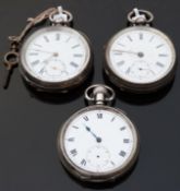 Three hallmarked silver pocket watches including Straub & Hebting and Kendal & Dent both of London,