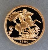 A cased 1980 proof gold full sovereign