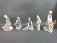 Five Lladro figurines with birds and flowers