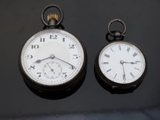 Two hallmarked silver open faced pocket watches one keyless winding with subsidiary seconds dial,