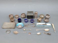 A quantity of hallmarked silver salts including some with blue glass liners, further silver cutlery,