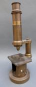 A 19thC E Hartnack Oberhaeuser, Paris brass microscope,